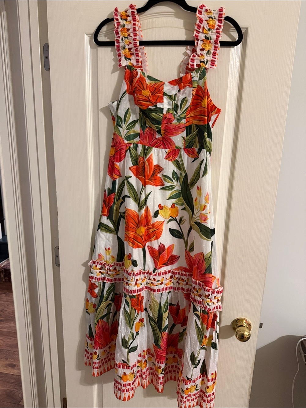 FARM Rio White Maxi Dress with Orange & Pink Floral Print